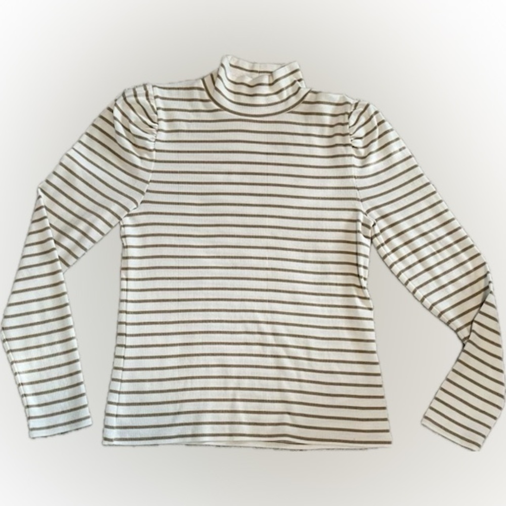 J. CREW Cream and Gold Striped Long Sleeve Turtleneck